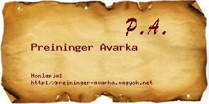 Preininger Avarka névjegykártya